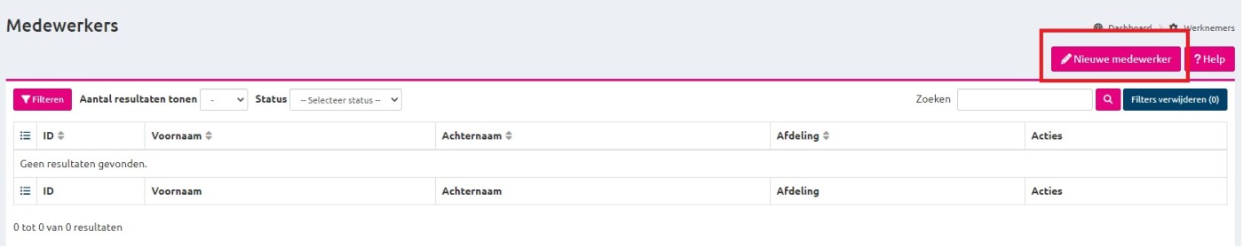 Nieuwe medewerker knop